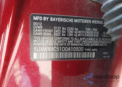 2013 BMW X3 xDrive28I z USA, uszkodzony, nr VIN 5UXWX9C51D0A10500